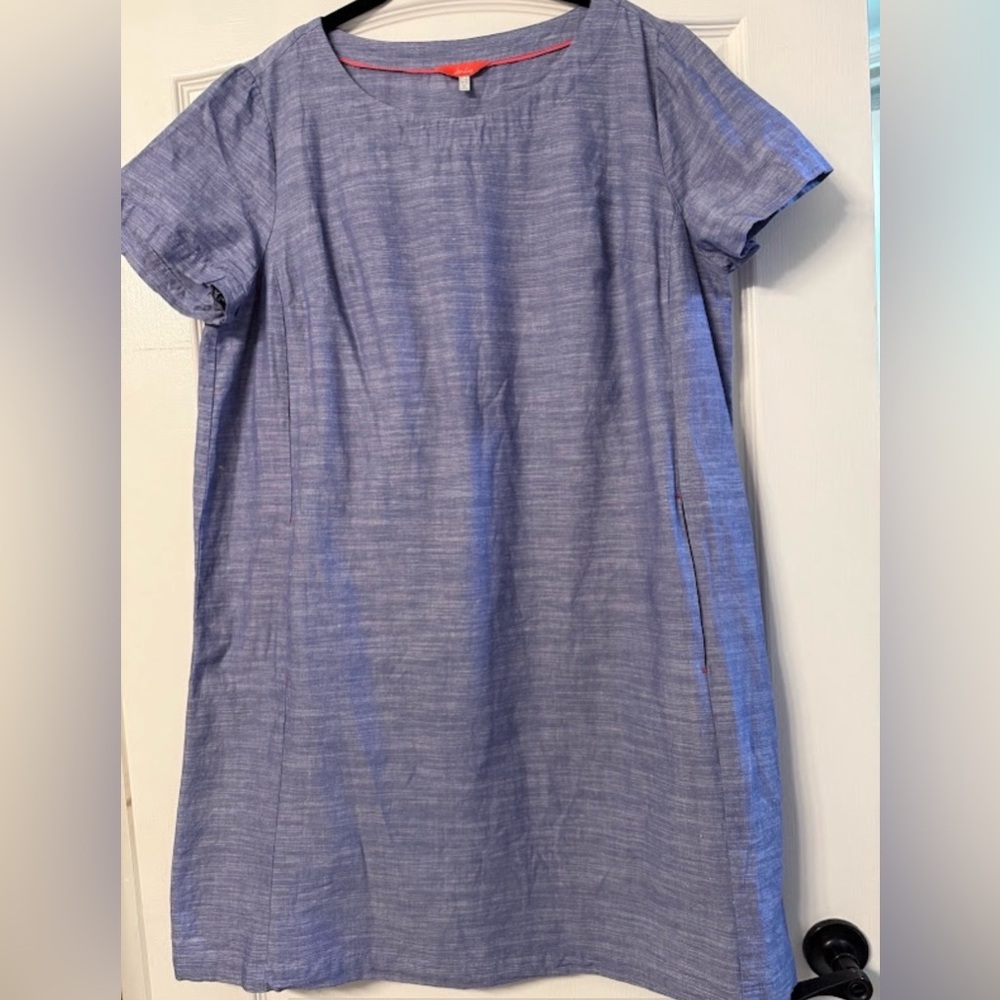 Joules Chambray FiFi Dress Blue and Red Textured Size 14 Norm Core Classic - Picture 2 of 5
